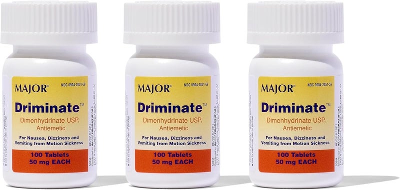 MAJOR درايمينات - أقراص ديمينهيدرينات 50 ملغ لعلاج دوار الحركة - دواء مضاد للغثيان - 100 قرص - (3 عبوات) - Image 1
